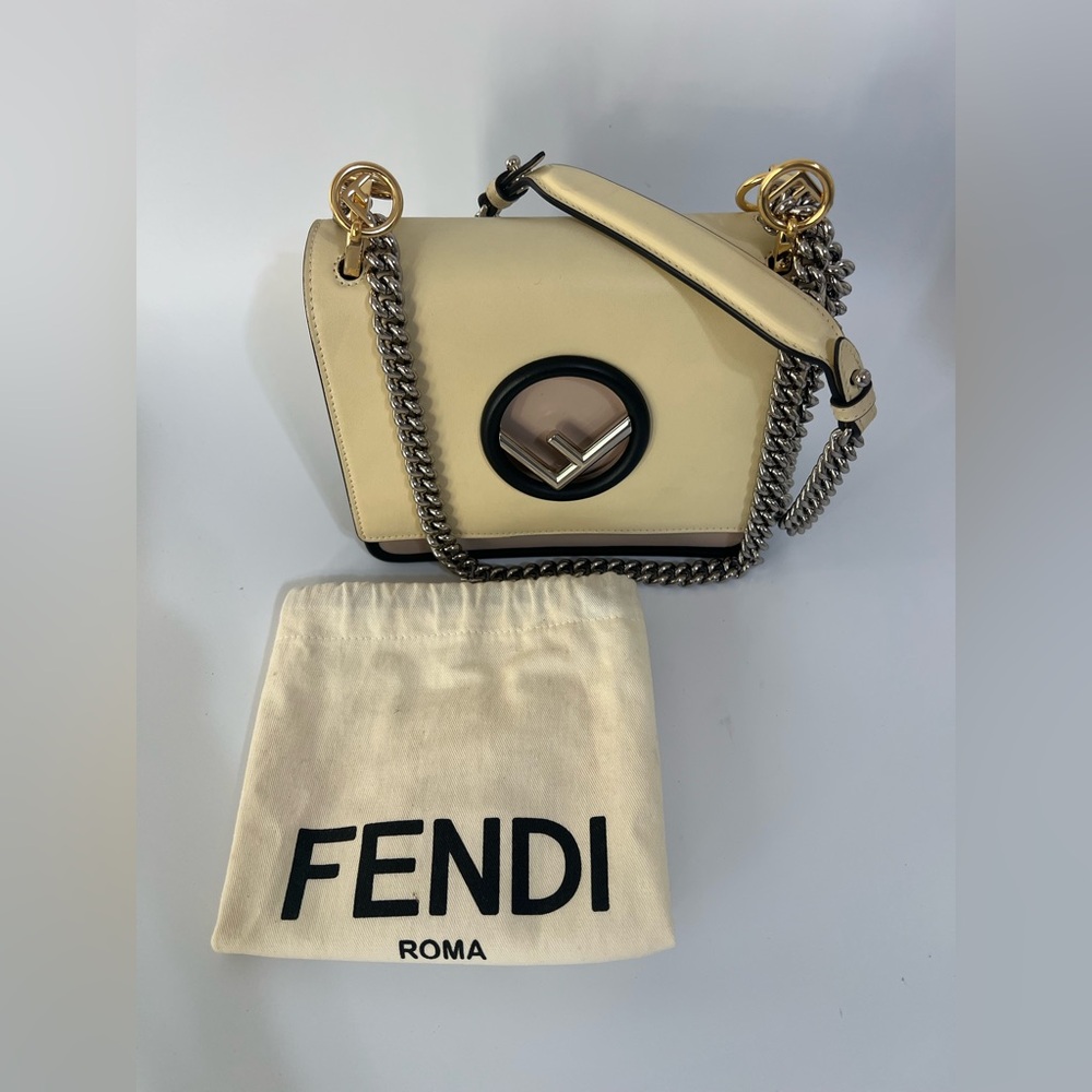 Fendi Kan Tri Color Yellow Beige Blue Chain Strap Authentic - Picture 16 of 16